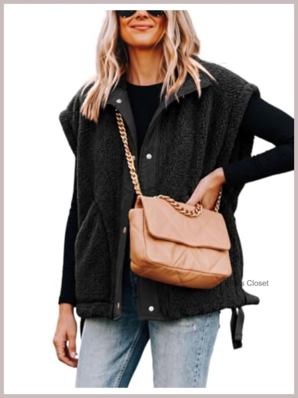 Womens Fleece Vest Sleeveless Button Down Sherpa Jacket with Pockets